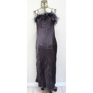 Sleeper Purple Boheme Feather Maxi Slip Dress Size Medium